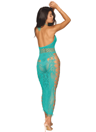 Robe longue résille fantaisie turquoise - DG0524AGA